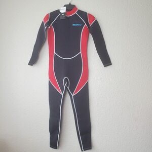 NWT Ireenuo Boys One-Piece Wetsuit Long Sleeve‎ Back Zip Black Red  Size 14